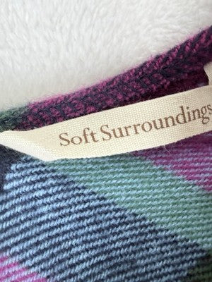 Soft Surroundings Wrap Plaid Purple Blue Green Ruana Poncho Womens One Size