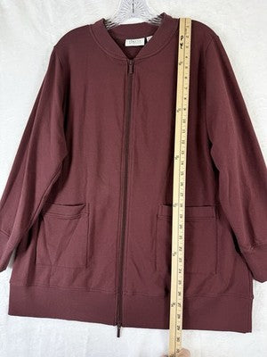 Denim Co Jacket Large Petite LP Burgundy Red Active French Terry Full Zip Womens