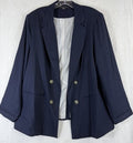 Tahari Blazer 1X Women Linen Blend Navy Blue Open Front Jacket Plus Size