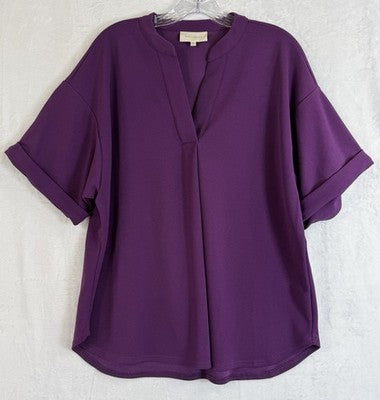 Melloday Top XL Purple Short Sleeve Blouse Womens