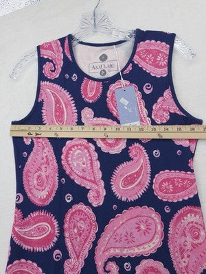 Ana Claire Dress Small Sleeveless Flounce Knit Pink Blue Paisley Women New NWT