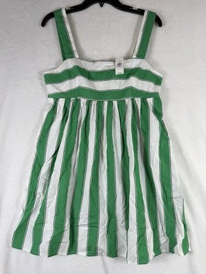 Gap Mini Dress Medium Petite Cotton Poplin Sleeveless Women Green Striped New