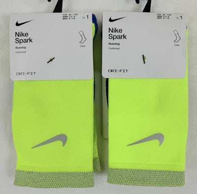 Nike Spark Running Socks Crew Lot 2 Pairs Men 6-7.5 Women 7.5-9 Cushioned New