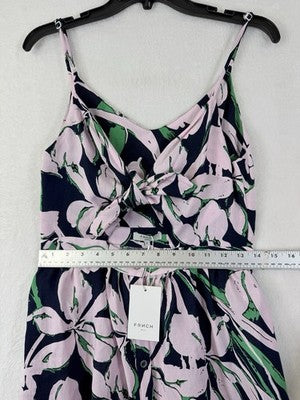 Frnch Dress Medium Sleeveless Pink Floral Fit Flare Keyhole Tie Front New NWT