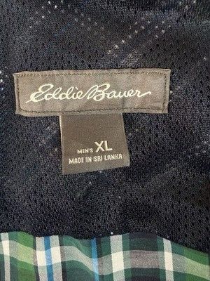 Eddie Bauer XL Short Sleeve Shirt Green Blue Button Up Lightweight