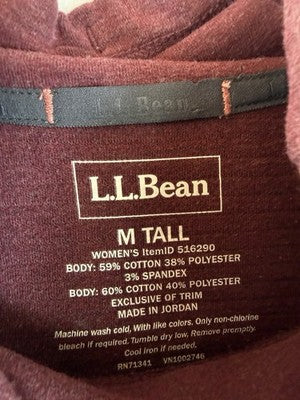 LL Bean Womens Medium Tall Pullover Cowl Neck Knit Burgundy