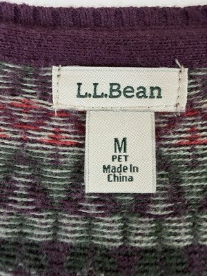 LL Bean Cardigan Sweater Womens Medium Petite Fair Isle Cotton Cashmere Purple