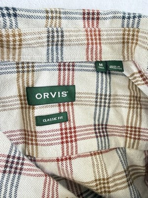 Orvis Perfect Flannel Shirt Medium Tall Plaid Button Up Blue Long Sleeve Mens