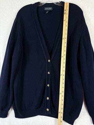 Lands End Cardigan Sweater Women Large Vintage Made In USA 100% Cotton Blue