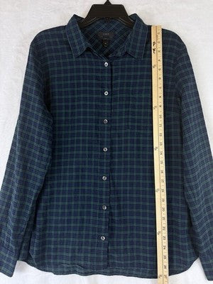 J Crew Boy Fit Shirt 14 Womens Green Blue Plaid Long Sleeve Top Button Up