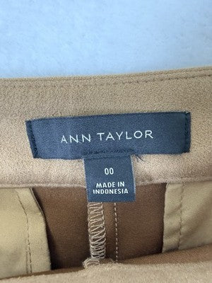 Ann Taylor Loft Faux Suede Crop Pants 00 Womens Brown Straight Leg