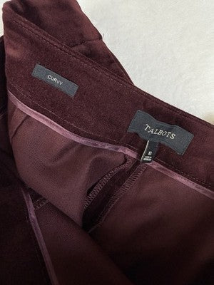 Talbots Velveteen Pants 10 Curvy Burgundy Side Zip Women’s