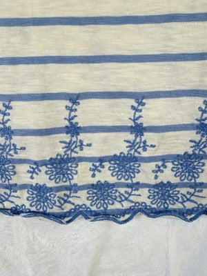 Talbots Top 3x 3/4 Sleeve Ivory Blue Striped Embroidered Plus Size Women Cotton