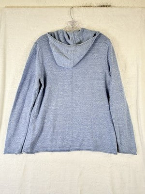 LL Bean Womens Sweater Medium Hooded Blue 100% Cotton Tops Long Sleeve