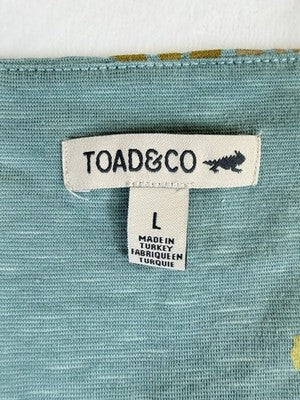 Toad And Co Rosemarie Dress Large Blue V Neck Floral Womens Fit Flare Knit