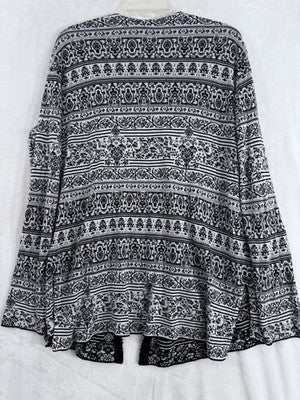 J Jill Small Cardigan Sweater Black White Damask Knit Long Sleeve Womens