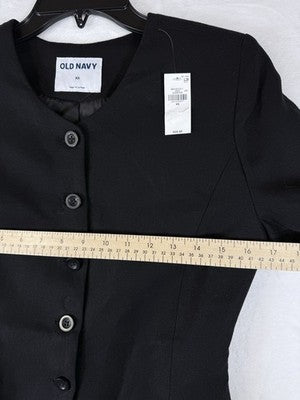 Old Navy Linen Blazer Women XS Black Collarless Button Front Suit Jacket New