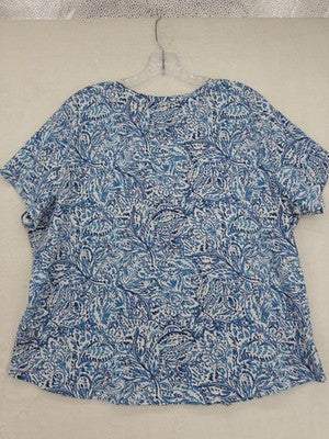 Talbots Tee 2X Petite Short Sleeve Pocket Top Blue Print Womens Plus Size 2XP
