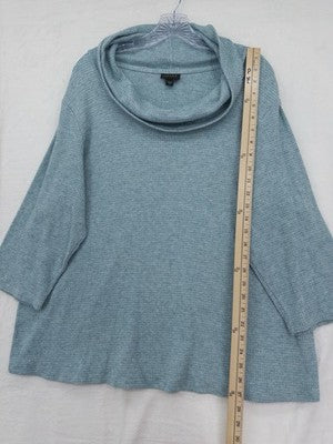 J Jill Wearever Top 2X Sweater Aqua Blue Cowl Neck 3/4 Sleeve Womens