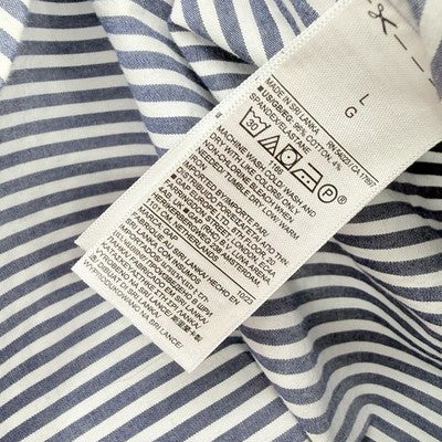 Gap Shirt Men Large Short Sleeve Button Up Blue Striped Cotton Poplin Standard
