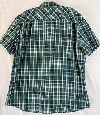 Eddie Bauer XL Short Sleeve Shirt Green Blue Button Up Lightweight