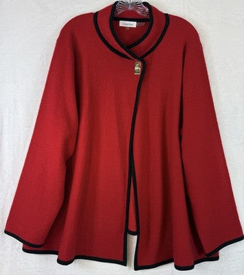 Calvin Klein Cardigan Sweater 2X Wool Blend Jacket Red Black Gold Closure
