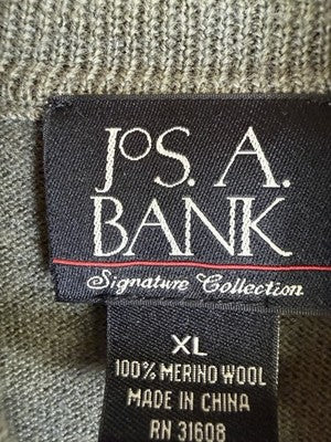 Jos A Bank Sweater XL 100% Merino Wool Gray Green 1/4 Zip Mock Neck Mens