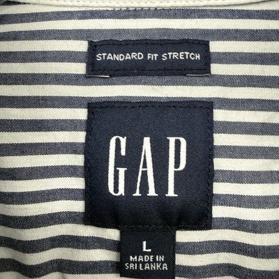 Gap Shirt Men Large Short Sleeve Button Up Blue Striped Cotton Poplin Standard