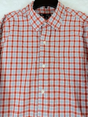 Gap Classic Fit Shirt Large Red Blue Check Poplin Button Down Mens Long Sleeve
