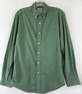 LL Bean Shirt Mens Small Button Down Green Long Sleeve 100% Cotton