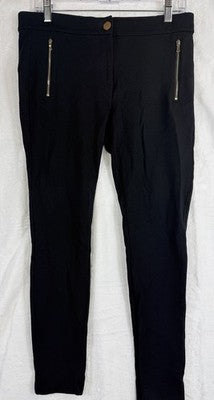 Ann Taylor Loft Ponte Knit Pants 10 Petite Womens Black Gold Zip Pockets 10P