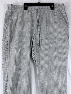 J Crew Linen Pants 16 Black White Striped Pull On Womens