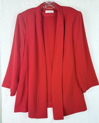 Calvin Klein Open Front Blazer 18 Womens Red Shawl Collar Jacket