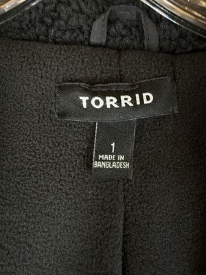 Torrid 1 Sherpa Fleece Jacket Shacket Black Snap Front 1X Plus Size Womens