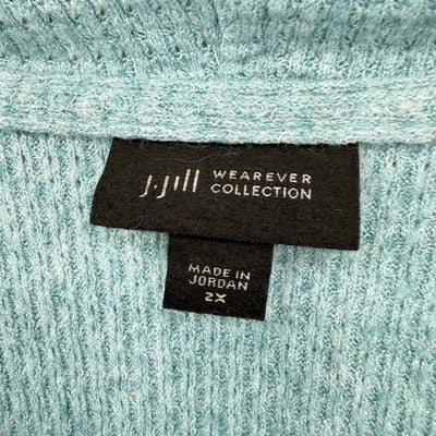 J Jill Wearever Top 2X Sweater Aqua Blue Cowl Neck 3/4 Sleeve Womens
