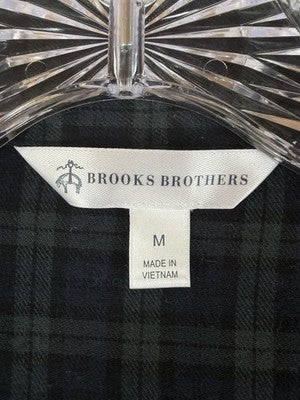 Brooks Brothers Flannel Pajamas Top Medium Womens Green Black Watch Plaid PJ
