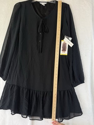 Draper James Dress Medium Shift Black Long Sleeve Shift Flounce Womens New NWT