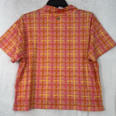Puma Dani Dazey Top Medium Cloudspun Mock Neck Pink Plaid Womens NWT