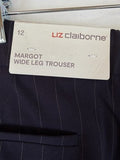 Liz Claiborne Margot Wide Leg Pants 12 Trousers Navy Blue Pinstripe New NWT