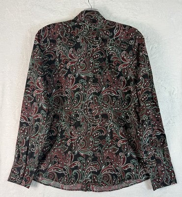 Lands End Womens Tops 6 No Iron Supima Shirt Button Up Long Sleeve Paisley