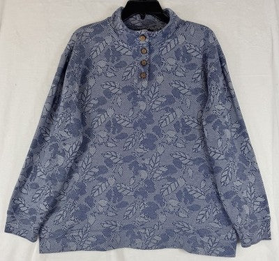 Lands End Womens Tops Large Blue Pullover Mock Neck Button Long Sleeve Knit
