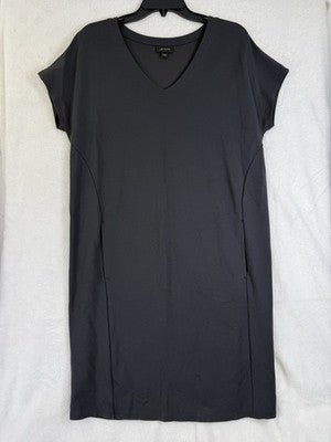 J Jill Wearever Dress Medium Gray Knit Shift V Neck Short Sleeve Pockets V Neck