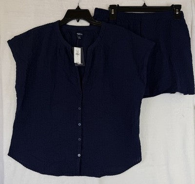 Gap Body Pajama Set Medium Top Shorts 100% Cotton PJ Seersucker Womens New NWT