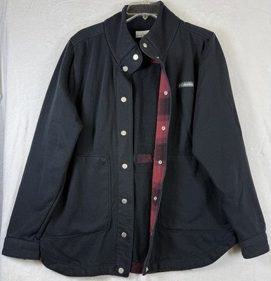 Columbia Womens Large Shacket Hart Mountain Shirt Jacket Black Red Plaid