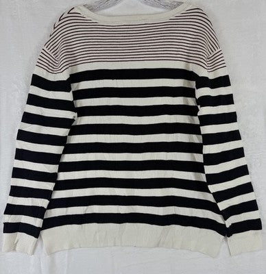 Zara Knit Sweater Women Small Ivory Navy Blue Stripe Long Sleeve Top NWOT