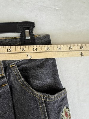 Vintage 80s 90s Jeans 14 Womens High Rise Mom Gray Embroidered Hipster Tapered