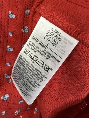 Gap Tank Top Large Tall Women Pointelle Red Floral Baby Doll Sleeveless New NWT