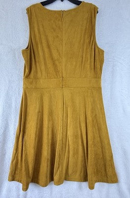 Spense Dress 14 Fit And Flare Short Faux Suede Gold Sleeveless Womens
