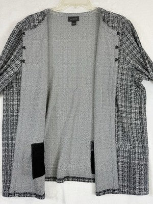 J Jill Wearever Cardigan Large Black White Knit Long Sleeve Womens