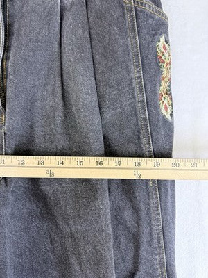 Vintage 80s 90s Jeans 14 Womens High Rise Mom Gray Embroidered Hipster Tapered